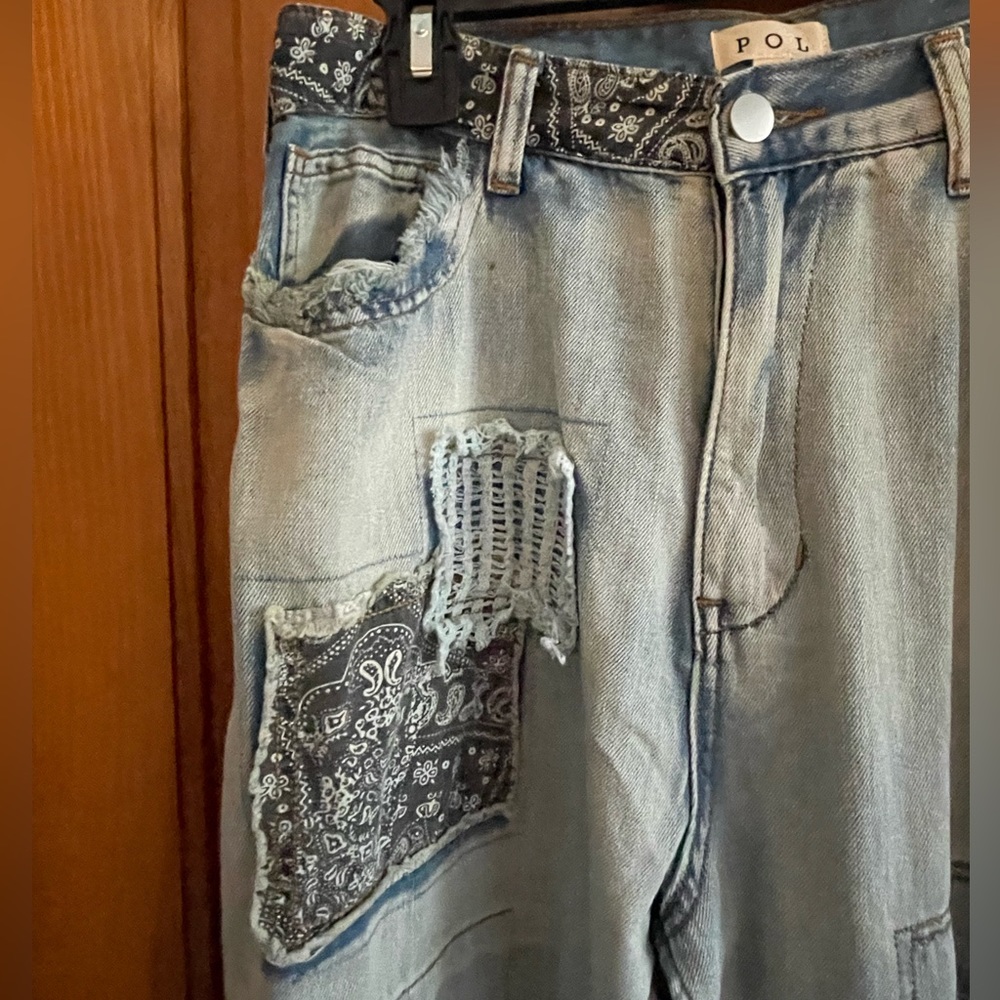 NEW POL Light Blue Patchwork Jeans! SZ Med - Picture 5 of 16